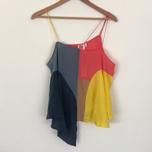 Anthropologie asymmetric strappy silk top, size L